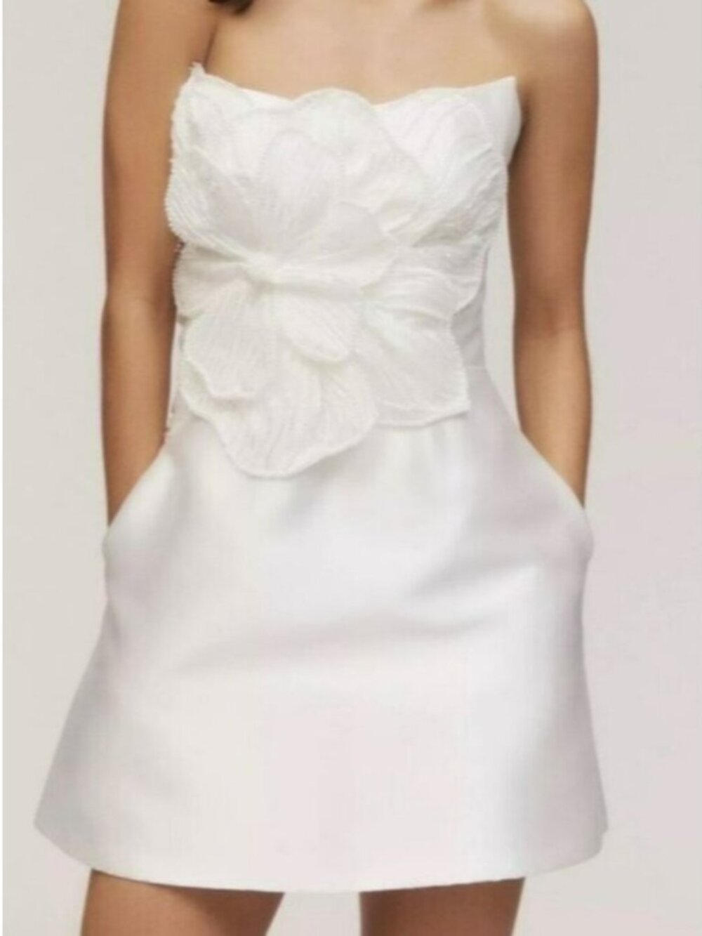 Watters Brie Strapless Embellished Pearl Floral A-Line Mini Dress